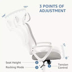 Chaise de jeu confortable : dossier haut, maillée, pivotante avec roulettes, appuie-tête réglable, soutien lombaire