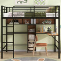 Whisen 77.2''L x 56''W Modern Full Size Metal & Wood Loft Bed with L-shaped Desk and Shelves, Multifunctional Design - Black & Walnut