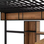 Whisen Lit mezzanine moderne en métal et bois, taille double, 77,2 po L x 56 po l, avec bureau en forme de L et étagères, design multifonctionnel - Noir et Noyer