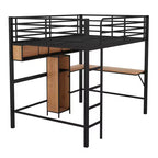 Whisen Lit mezzanine moderne en métal et bois, taille double, 77,2 po L x 56 po l, avec bureau en forme de L et étagères, design multifonctionnel - Noir et Noyer
