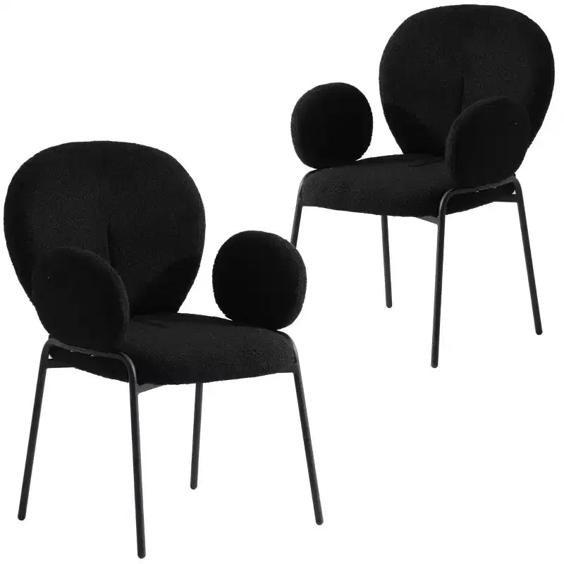 Chaises de salle à manger avec accoudoirs en Boucle Série Céleste LeisureMod avec cadre noir, lot de 2, confortables, élégantes, accent moderne pour salles à manger et cuisines