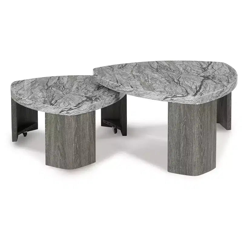 Signature Design by Ashley Surmour Table basse gigogne moderne avec plateau en faux marbre, Gris
