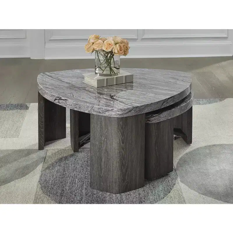 Signature Design by Ashley Surmour Table basse gigogne moderne avec plateau en faux marbre, Gris
