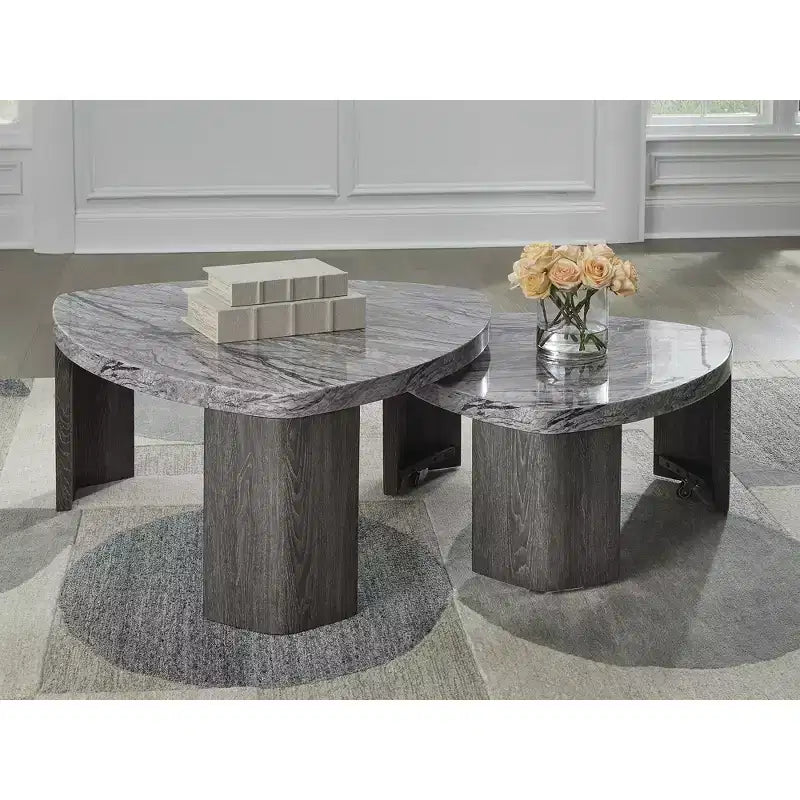 Signature Design by Ashley Surmour Table basse gigogne moderne avec plateau en faux marbre, Gris