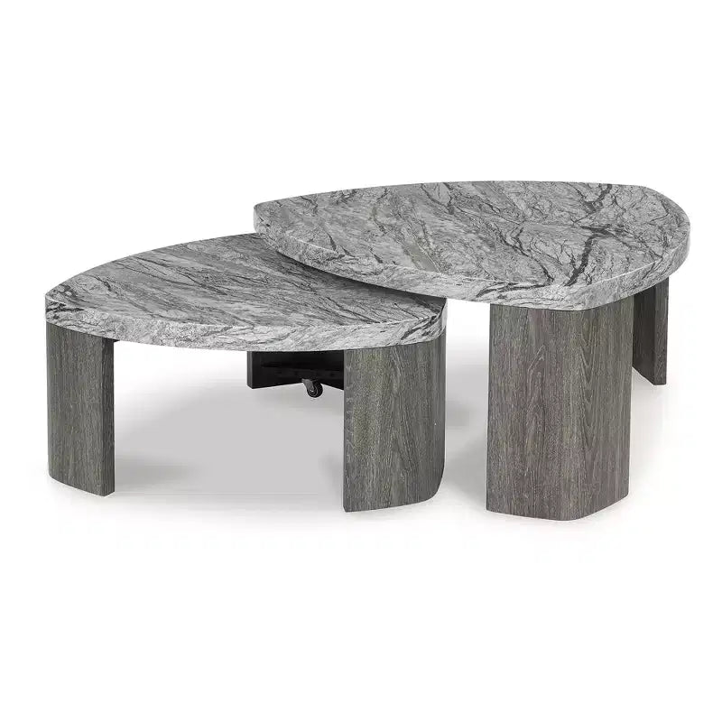 Signature Design by Ashley Surmour Table basse gigogne moderne avec plateau en faux marbre, Gris