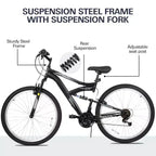 hykolity VTT, roues 26 27,5, VTT 18 vitesses avec double suspension, selle réglable pour hommes et femmes, pour le cyclisme en extérieur