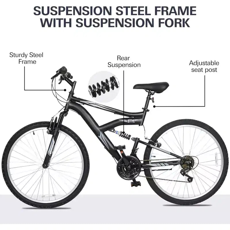 hykolity VTT 26 27.5 Pouces, 18 Vitesses avec Suspension Intégrale, Selle Réglable pour Cyclisme en Plein Air Hommes Femmes