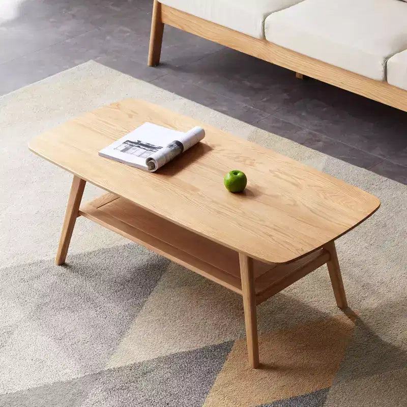 MAYEERTY Table d'appoint en bois massif avec étagère de rangement pour salon