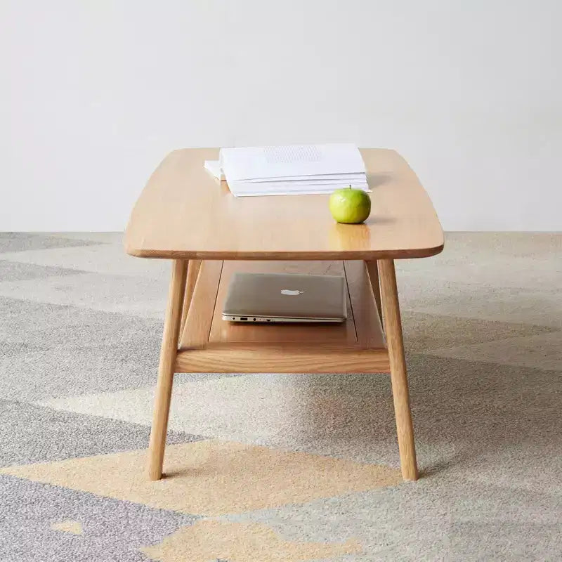 MAYEERTY Table d'appoint en bois massif avec étagère de rangement pour salon