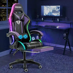 Fauteuil de Gamer Ergonomique de Bureau Hoffree Comfort Massage avec Repose-pieds et Lumière RGB