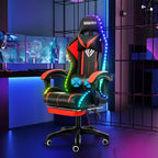 Fauteuil de Gamer Ergonomique de Bureau Hoffree Comfort Massage avec Repose-pieds et Lumière RGB