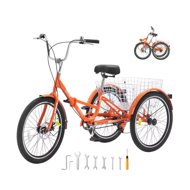 VEVOR Folding Adult Tricycle, 24-Inch Adult Folding Trikes, Lightweight Aluminum Alloy 3 Wheel Cruiser Bike with Large Rear Basket