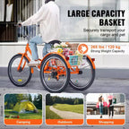 Tricycle pliant VEVOR pour adultes, Tricycles pliants pour adultes de 24 pouces, Vélo cruiser à 3 roues en alliage d'aluminium léger avec grand panier arrière