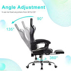 Chaise de jeu inclinable VECELO, Chaise de jeu ergonomique en similicuir réglable en hauteur avec repose-pieds et soutien lombaire, Noir