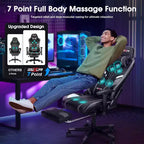Douxlife Chaise de jeu ergonomique moderne avec massage en 7 points, repose-pieds et accoudoirs réglables, noir et gris