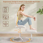 Pinmoco Chaise de bureau sans accoudoirs à pieds croisés, siège extra large, pivotant à 360°, chaise de bureau ergonomique pour la maison, le gaming et la méditation