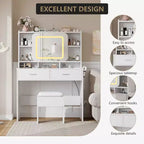 Coiffeuse Acekool avec miroir coulissant, éclairage tactile, station de charge, 2 tiroirs et étagères, tabouret, table de maquillage pour chambre à coucher