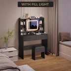 Coiffeuse Acekool avec miroir coulissant, éclairage tactile, station de charge, 2 tiroirs et étagères, tabouret, table de maquillage pour chambre à coucher