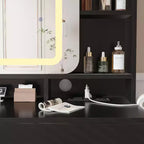 Coiffeuse Acekool avec miroir coulissant, éclairage tactile, station de charge, 2 tiroirs et étagères, tabouret, table de maquillage pour chambre à coucher