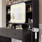 Coiffeuse Acekool avec miroir coulissant, éclairage tactile, station de charge, 2 tiroirs et étagères, tabouret, table de maquillage pour chambre à coucher