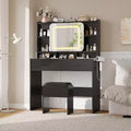 Acekool Dressers Vanity Desk with Sliding Mirror, Touch Lighting, Charging Station, 2 Drawers & Shelves, Stool, Bedroom Makeup Table