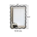 Miroir rectangulaire ondulé en bois massif noir 40 x 28 pour salle de bain, chambre, salon, salle à manger, vestiaire, entrée