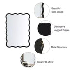 Miroir rectangulaire ondulé en bois massif noir 40 x 28 pour salle de bain, chambre, salon, salle à manger, vestiaire, entrée