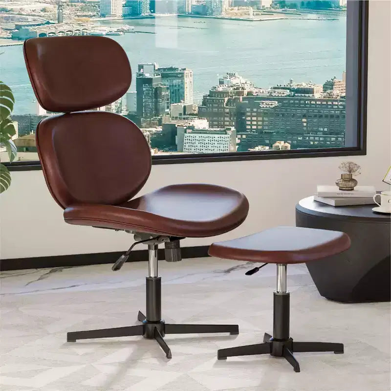Chaise de bureau pivotante Bestier avec pouf, chaise de bureau inclinable avec dossier haut et appui-tête réglables, chaise de jeu ergonomique en PU