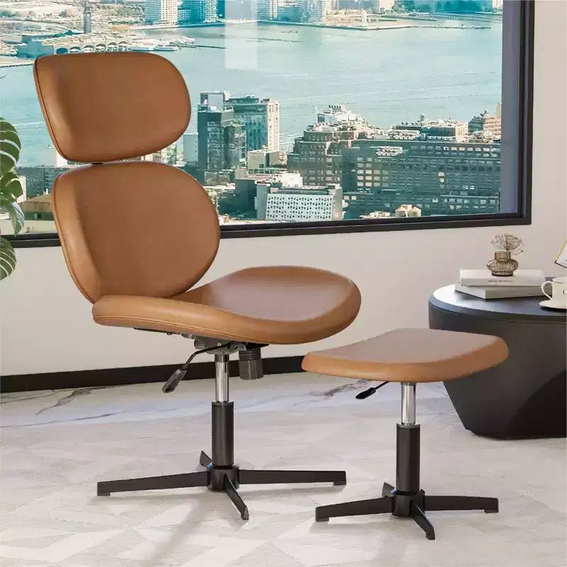 Chaise de bureau pivotante Bestier avec pouf, chaise de bureau inclinable avec dossier haut et appui-tête réglables, chaise de jeu ergonomique en PU