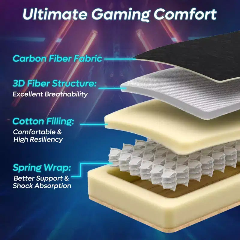 Chaise de jeu Bestier en tissu respirant avec éclairage LED RVB et accoudoirs réglables