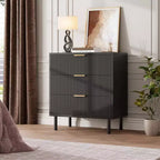 28 Wave Fluted 3-Drawer Dresser - Anti-Tip Safety, Tall Storage Chest w/Metal Legs for Bedroom & Entryway