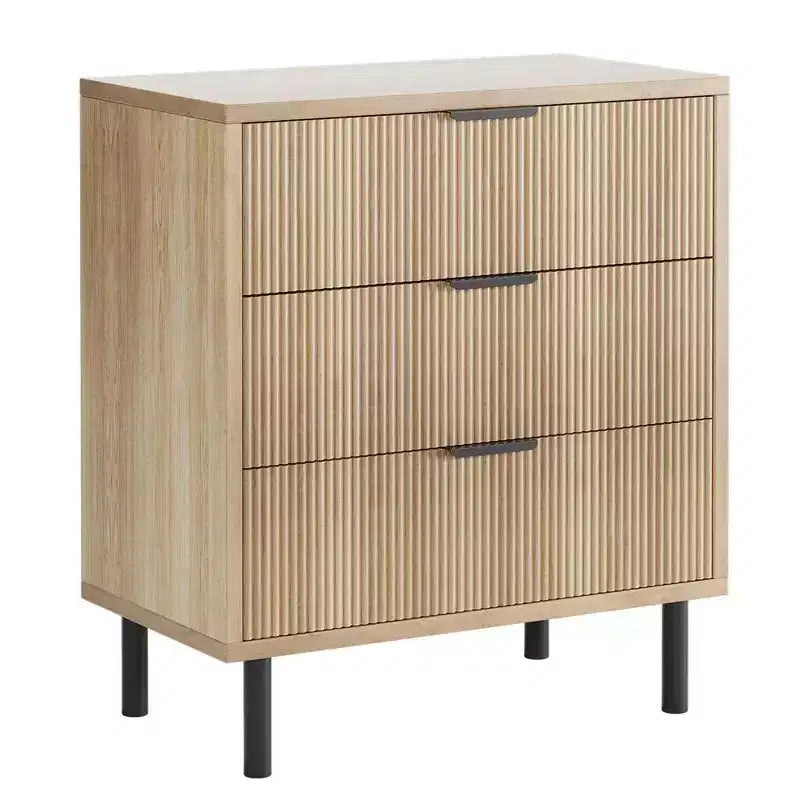 Commode 3 tiroirs ondulés 28" – Sécurité anti-basculement, grande commode de rangement avec pieds en métal pour chambre et entrée