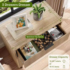 Commode 3 tiroirs ondulés 28" – Sécurité anti-basculement, grande commode de rangement avec pieds en métal pour chambre et entrée