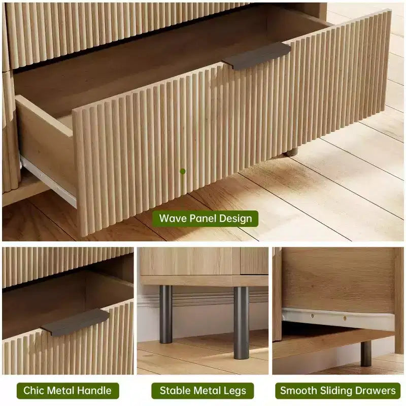 Commode 3 tiroirs ondulés 28" – Sécurité anti-basculement, grande commode de rangement avec pieds en métal pour chambre et entrée