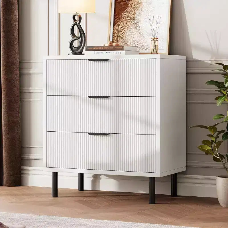 Commode 3 tiroirs ondulés 28" – Sécurité anti-basculement, grande commode de rangement avec pieds en métal pour chambre et entrée