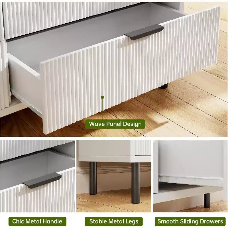 Commode 3 tiroirs ondulés 28" – Sécurité anti-basculement, grande commode de rangement avec pieds en métal pour chambre et entrée