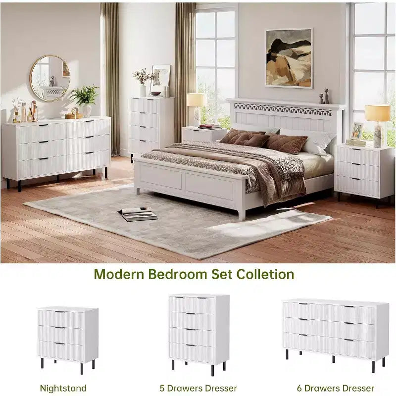 Commode 3 tiroirs ondulés 28" – Sécurité anti-basculement, grande commode de rangement avec pieds en métal pour chambre et entrée