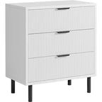 Commode 3 tiroirs ondulés 28" – Sécurité anti-basculement, grande commode de rangement avec pieds en métal pour chambre et entrée