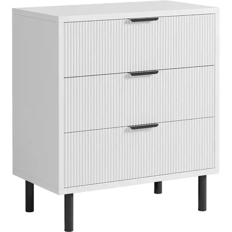 Commode 3 tiroirs ondulés 28" – Sécurité anti-basculement, grande commode de rangement avec pieds en métal pour chambre et entrée
