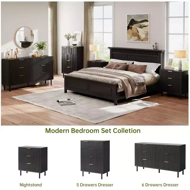 Commode 3 tiroirs ondulés 28" – Sécurité anti-basculement, grande commode de rangement avec pieds en métal pour chambre et entrée