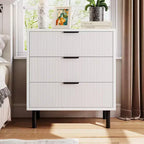 Commode 3 tiroirs ondulés 28" – Sécurité anti-basculement, grande commode de rangement avec pieds en métal pour chambre et entrée