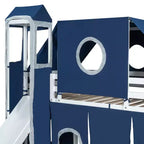 Lit mezzanine double/grand format avec escalier de rangement, tente et tour, rose/bleu - ModernLuxe