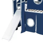 Lit mezzanine double/grand format avec escalier de rangement, tente et tour, rose/bleu - ModernLuxe