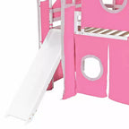 Lit mezzanine double/grand format avec escalier de rangement, tente et tour, rose/bleu - ModernLuxe