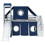 Lit mezzanine double/grand format avec escalier de rangement, tente et tour, rose/bleu - ModernLuxe