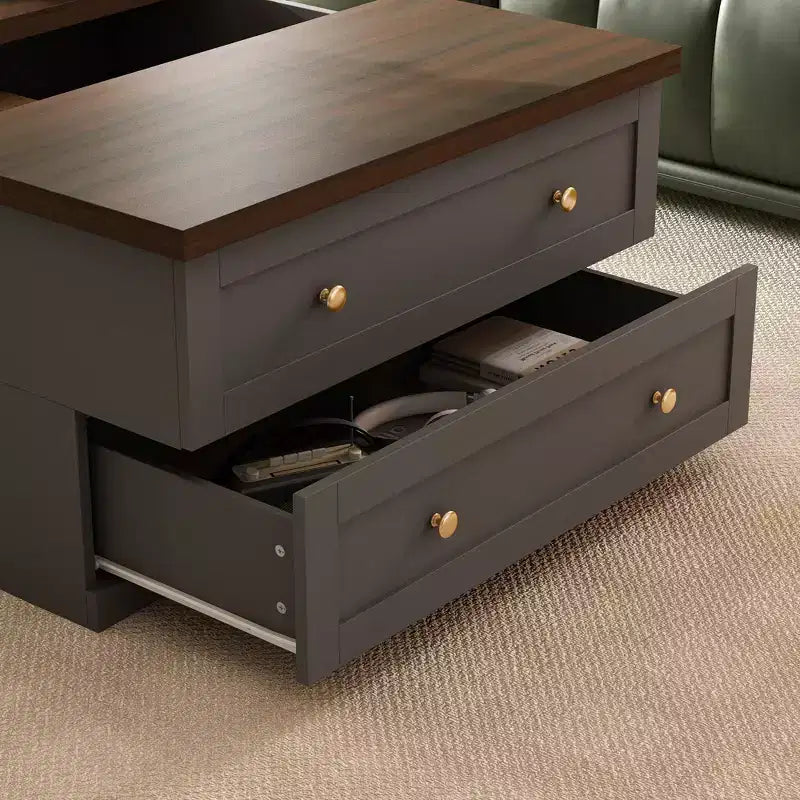 Table Basse Famapy Élégante et Fonctionnelle - Corps Gris Foncé avec Plateau Marron, Idéale pour les Salons Modernes