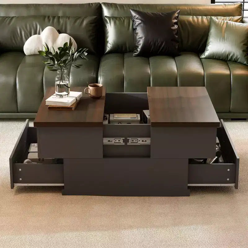 Table Basse Famapy Élégante et Fonctionnelle - Corps Gris Foncé avec Plateau Marron, Idéale pour les Salons Modernes