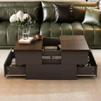 Table Basse Famapy Élégante et Fonctionnelle - Corps Gris Foncé avec Plateau Marron, Idéale pour les Salons Modernes