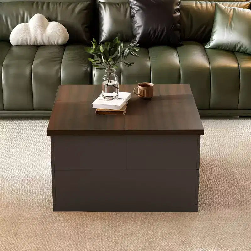 Table Basse Famapy Élégante et Fonctionnelle - Corps Gris Foncé avec Plateau Marron, Idéale pour les Salons Modernes