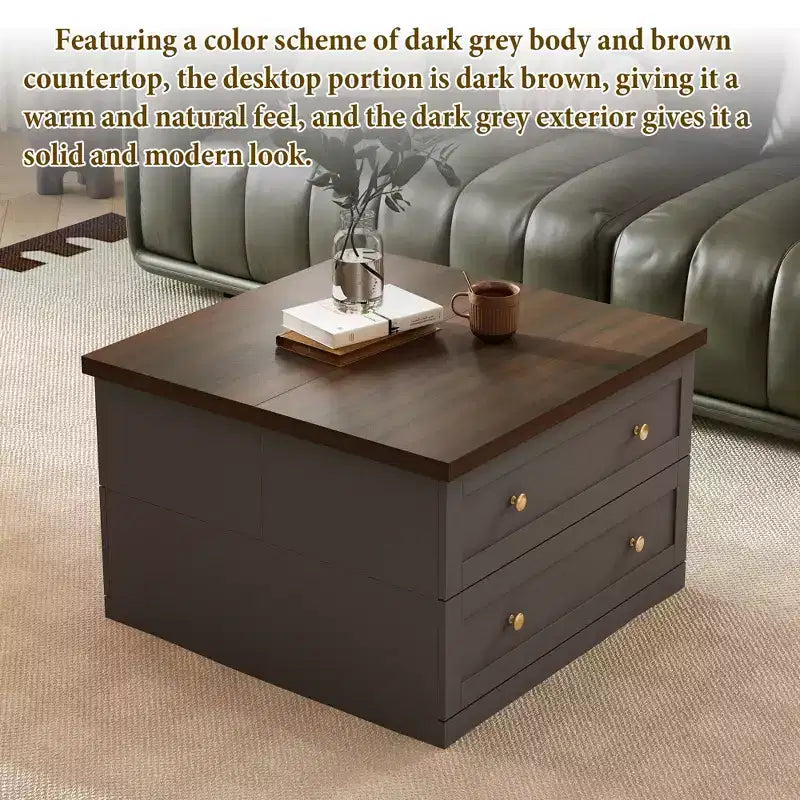 Table Basse Famapy Élégante et Fonctionnelle - Corps Gris Foncé avec Plateau Marron, Idéale pour les Salons Modernes